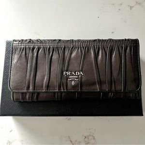 Prada Gaufre Long Leather Wallet Metallic Brown